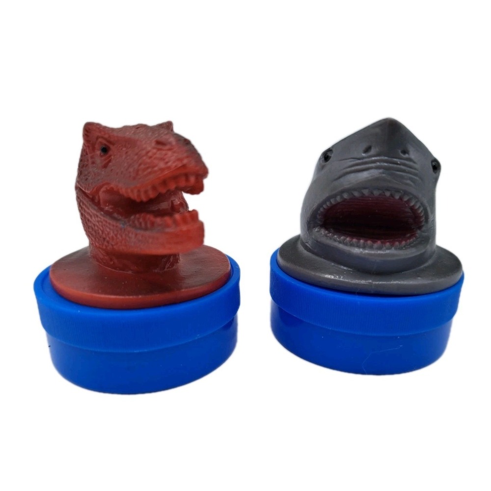 Set of 2 Tyrannosaurus Rex and Great White Shak Bottle Toppers 2.75" Plastic